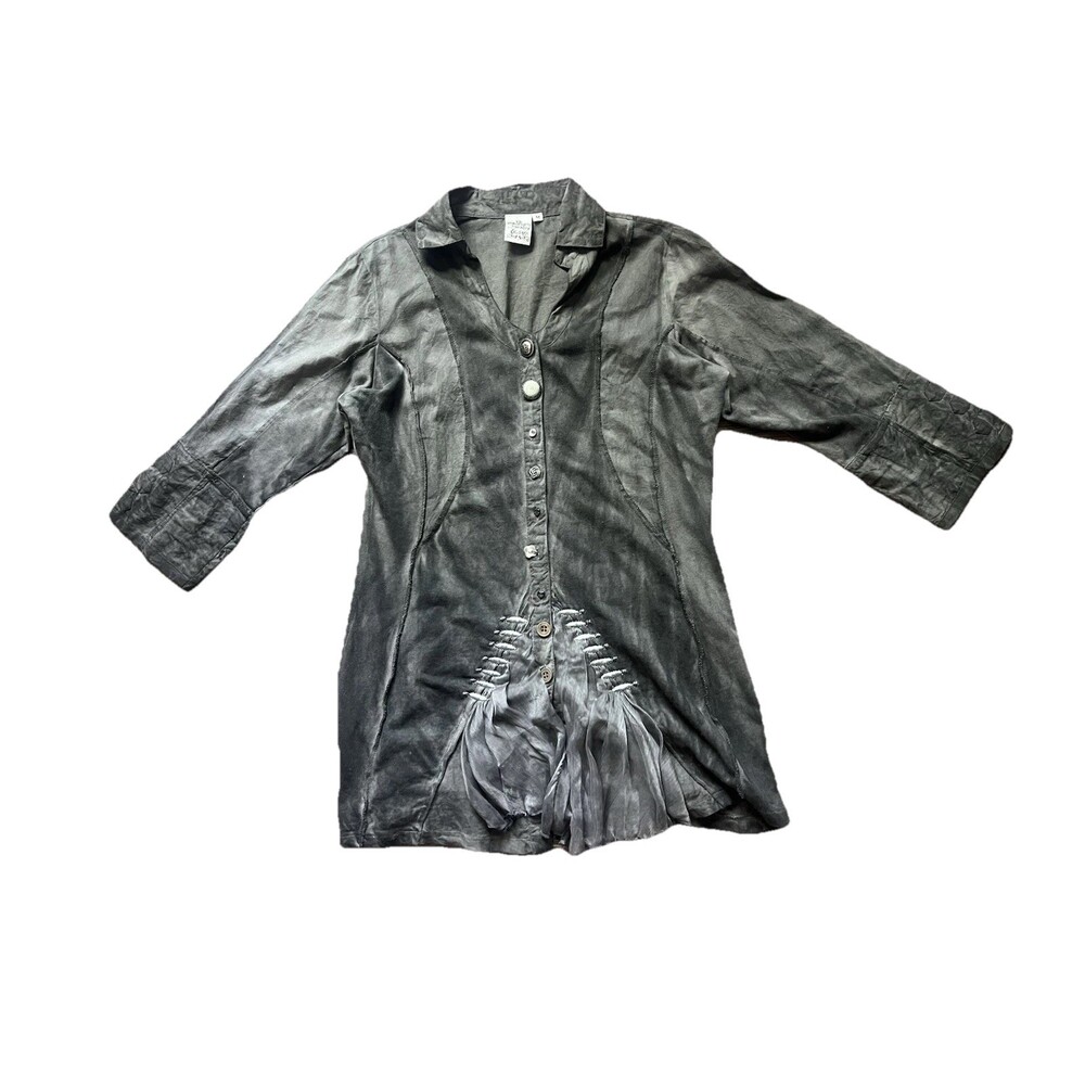Parsley And Sage Gray Ruched Art To Wear Top Lagenlook Women’s M Buttons Fall - Picture 15 of 16
